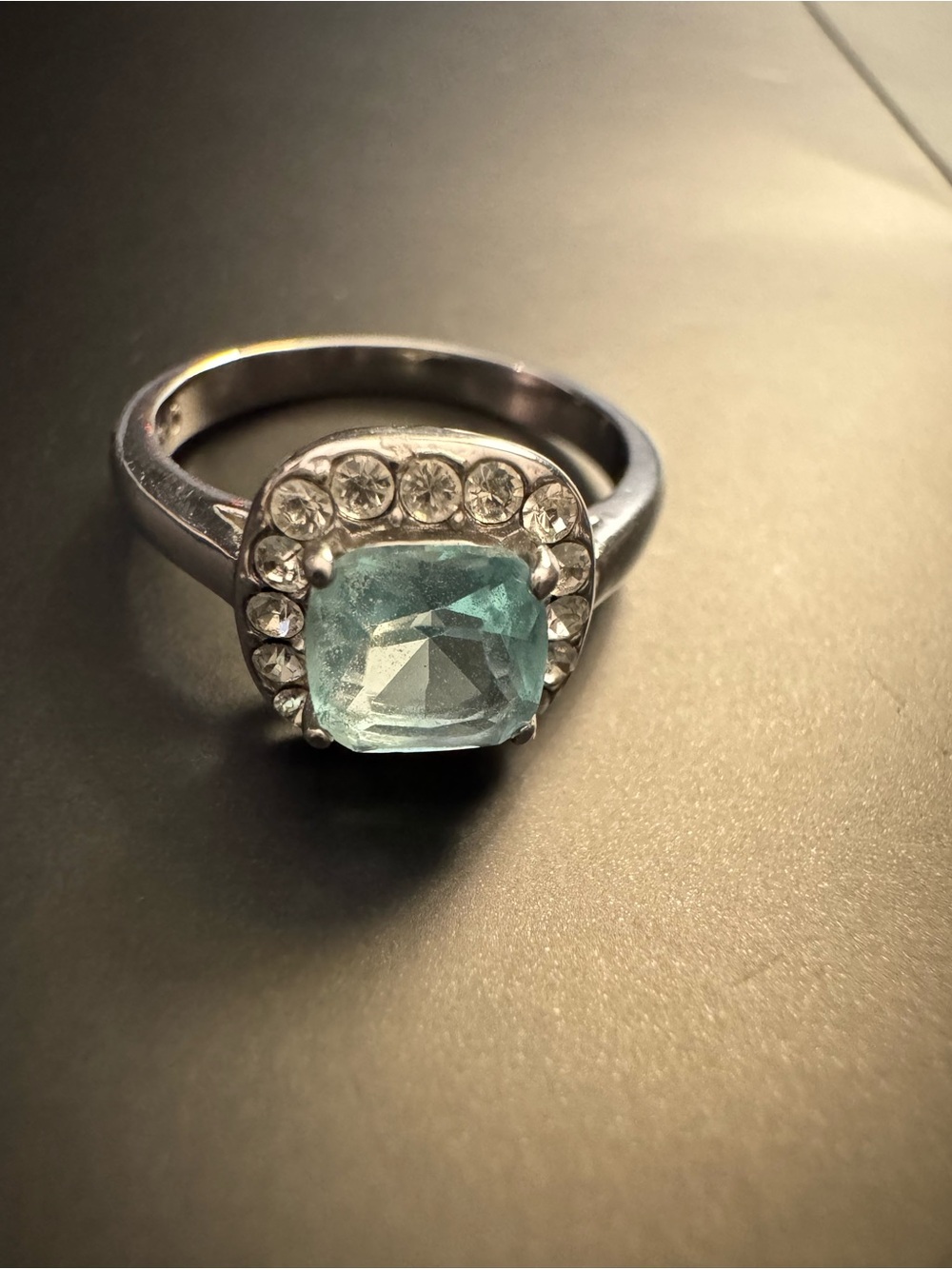TK316 Stainless Steel Aqua Glass Halo Ring Size 6